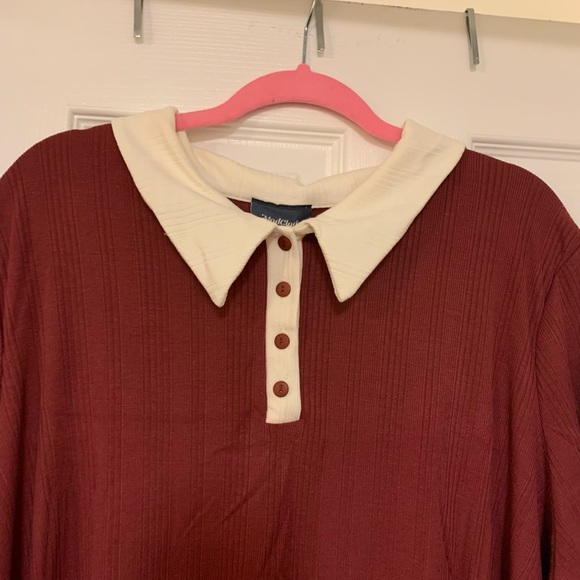 NEW ModCloth 4X One More Time Ribbed Polo Top, Short Sleeve, Burgundy Red - Picture 4 of 15